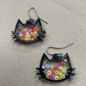 Kitty Acrylic Dangle Earrings with Seed Beads
